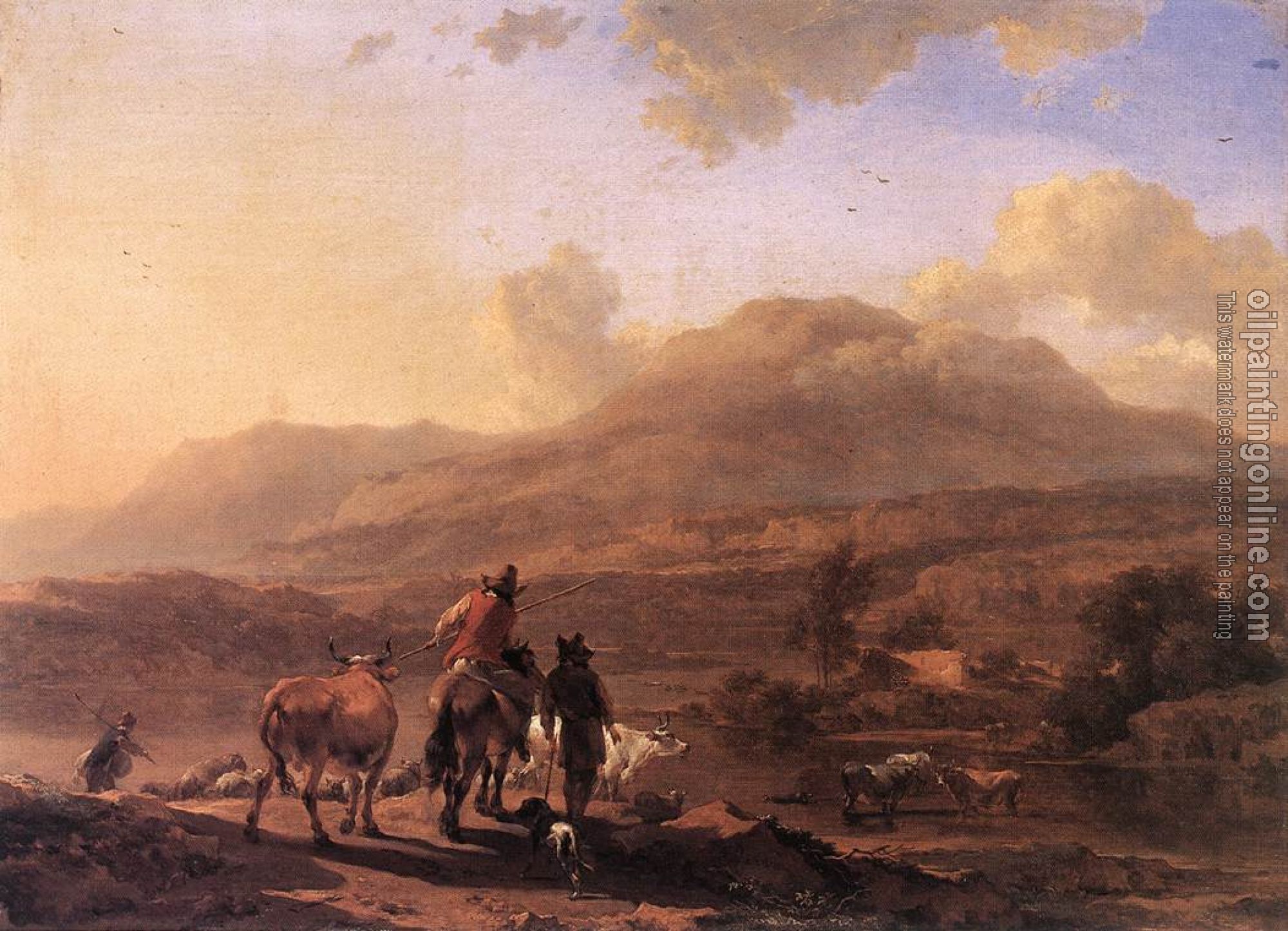 Nicolaes Berchem - Italian Landscape At Sunset